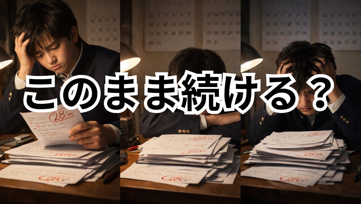 同じ点数が続き成績が伸びない中学生の時間経過の様子