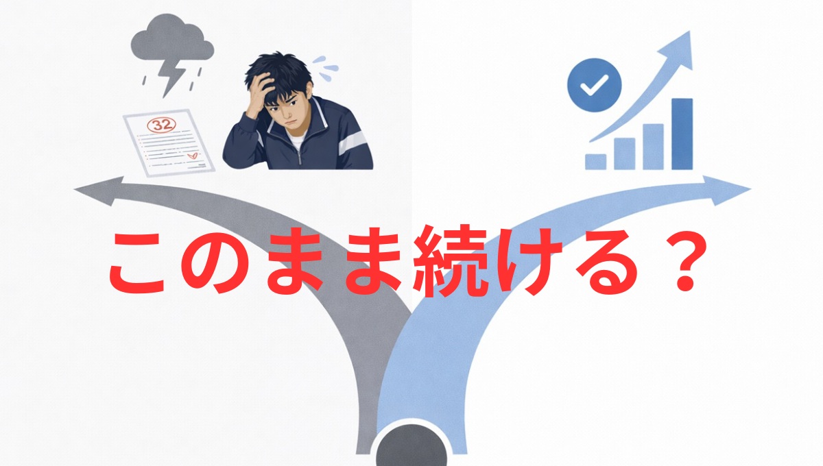 勉強方法によって結果が分かれるイメージ図｜成績が伸びる未来と伸びない未来