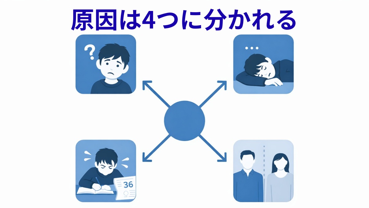 中学生が勉強しない原因の4タイプを示した分岐図