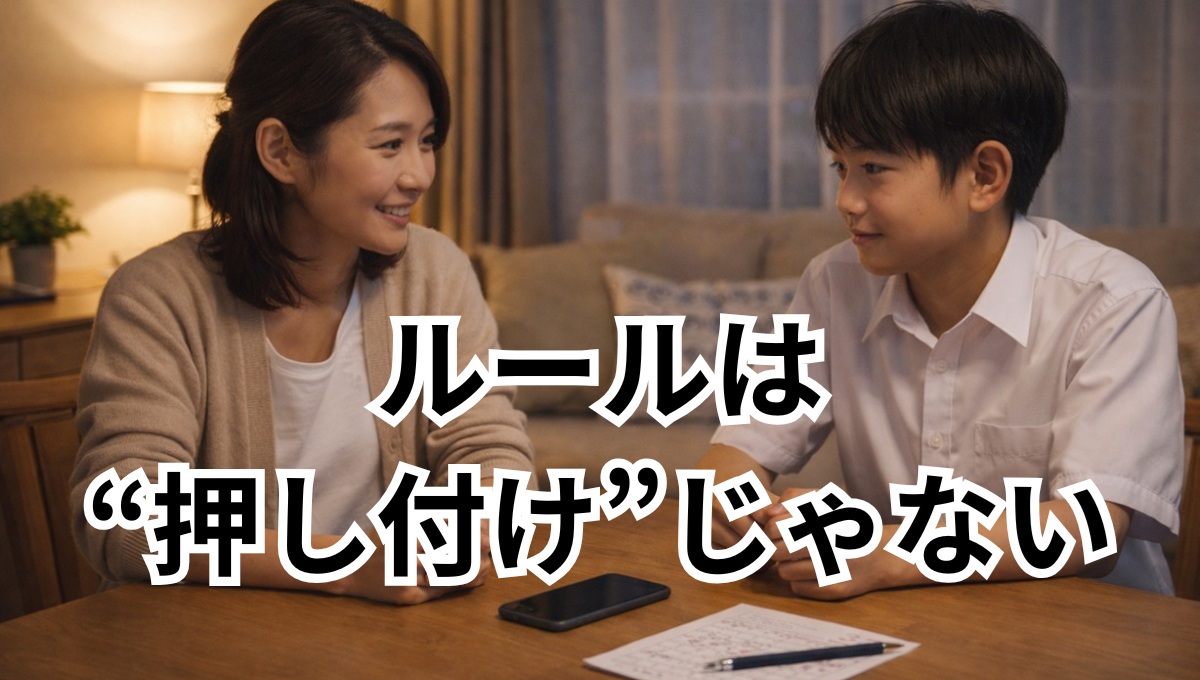 中学生のスマホ使用ルールを親子で決めている様子｜家庭で回るルール設定のイメージ