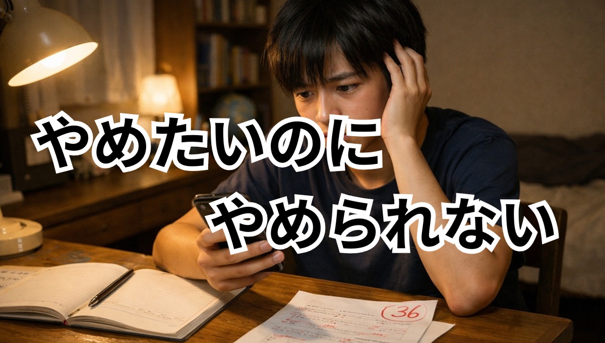 中学生がスマホをやめられず勉強に集中できない様子