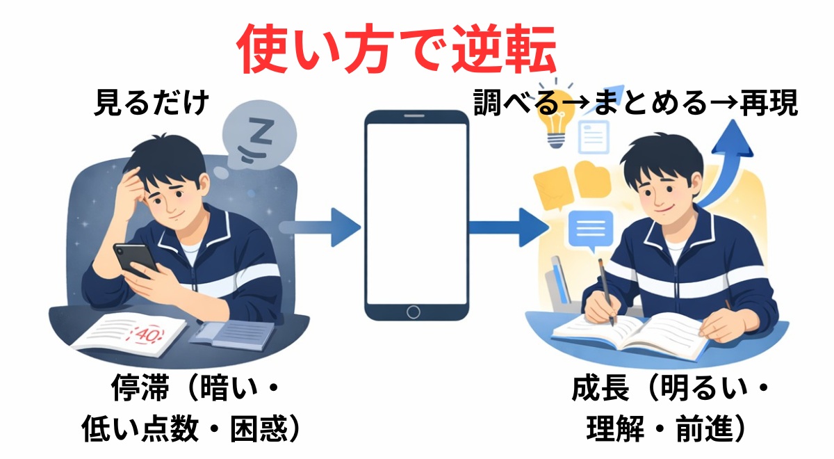 スマホの使い方による学力差の比較図