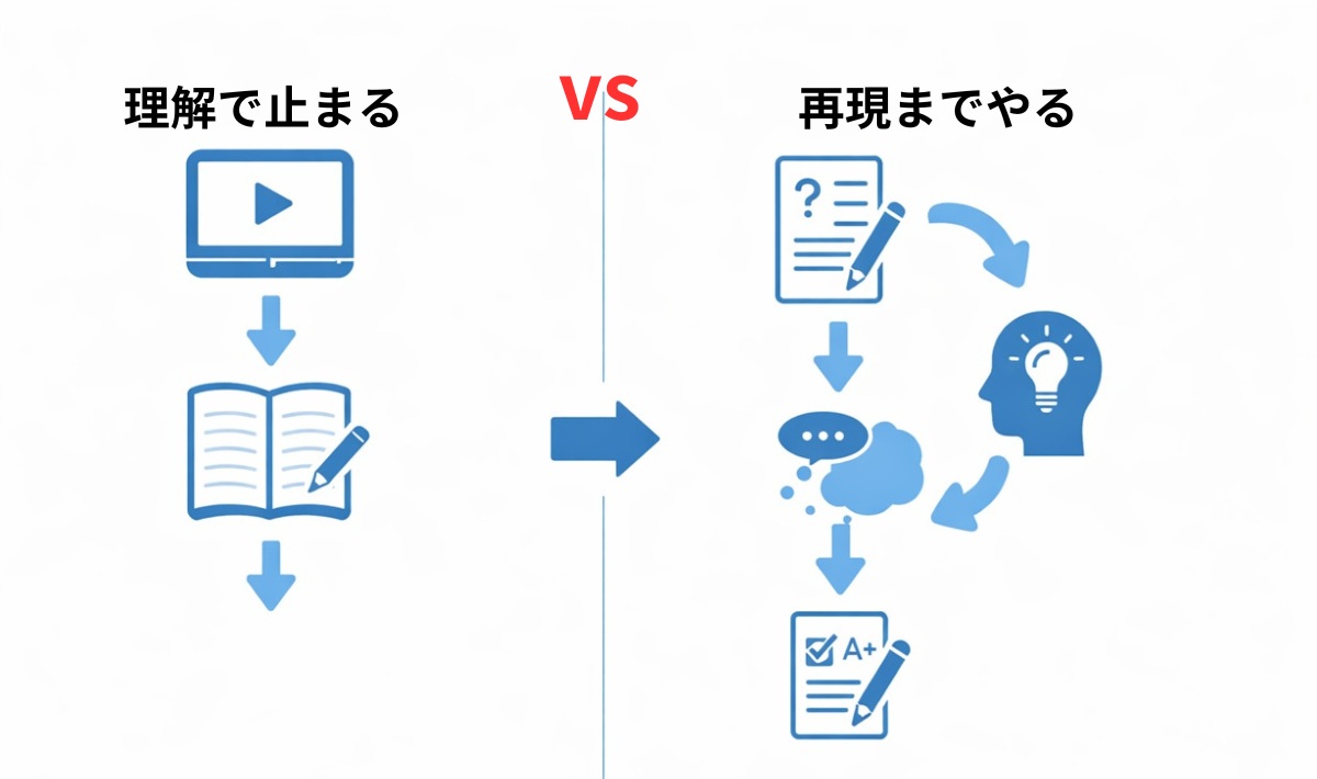 英語学習で理解と再現の違いを示した図
