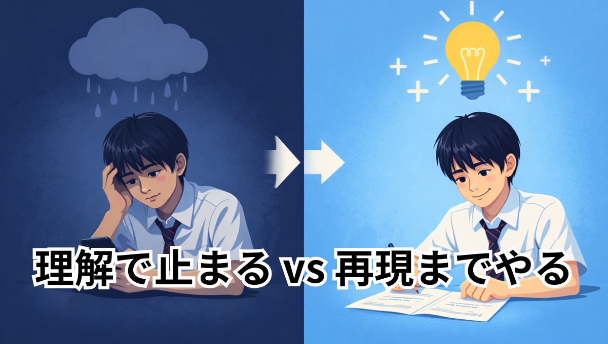 スマホ学習で伸びる人と伸びない人の違いを示した比較図