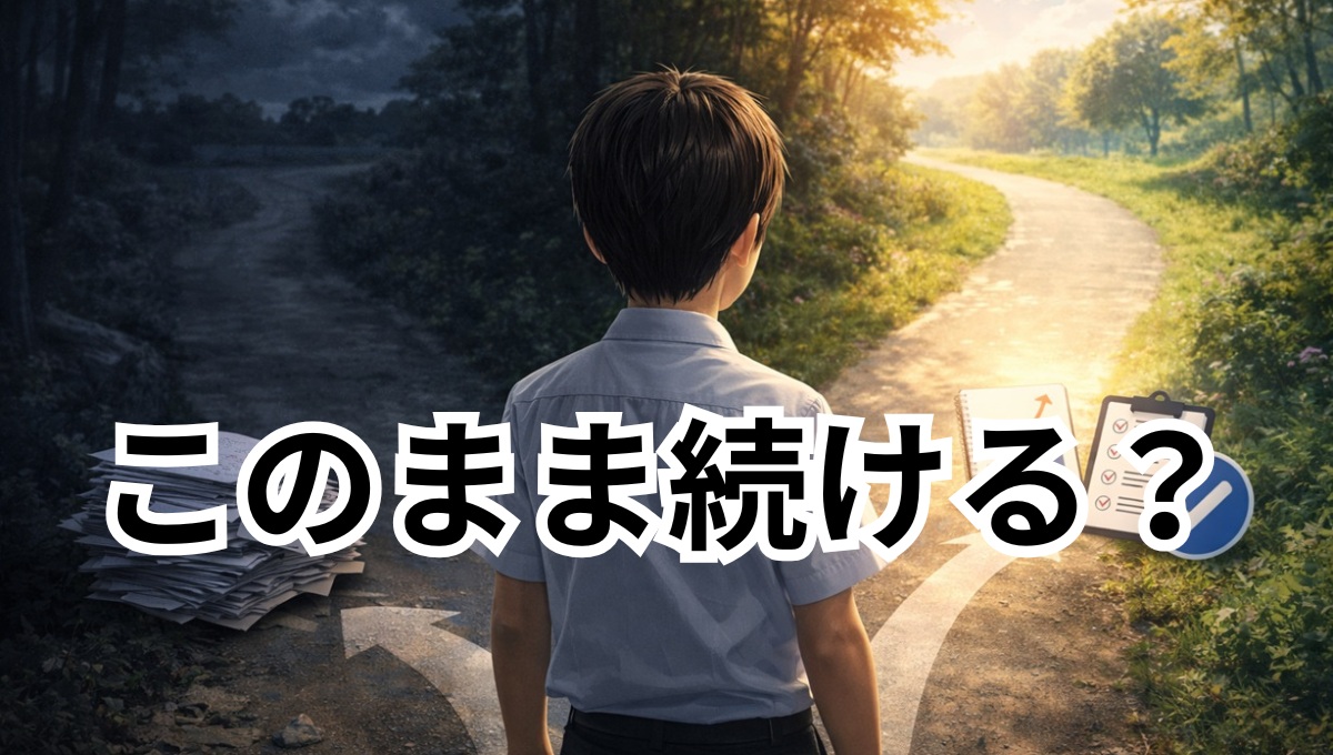 成績が上がる未来と上がらない未来の分岐を表したイメージ