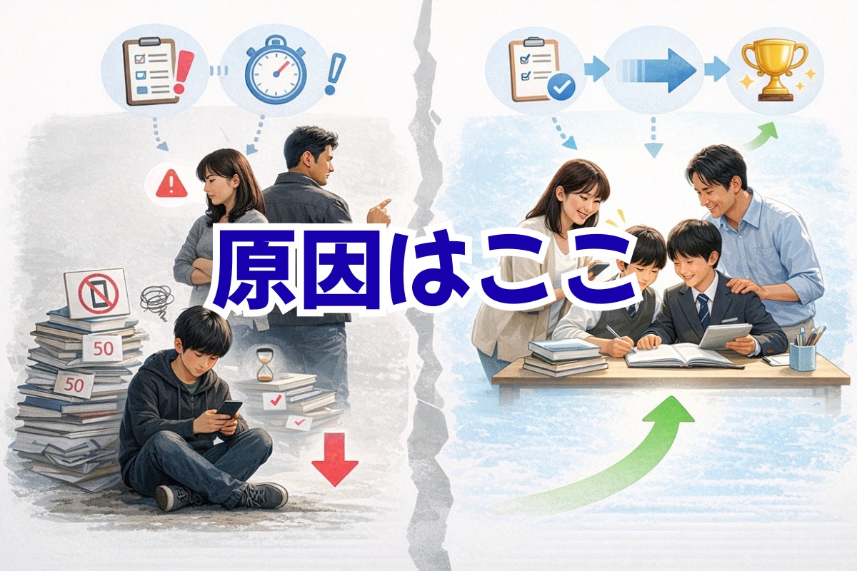 スマホ問題の原因が対策ではなく家庭設計のズレである比較図