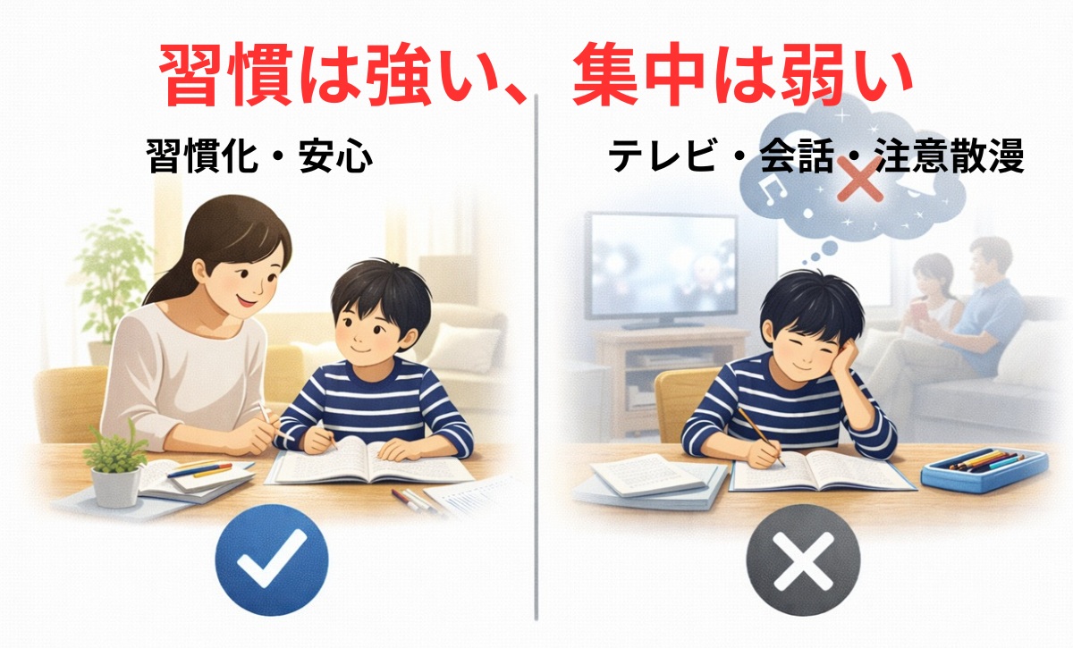 リビング学習のメリットとデメリットの比較図