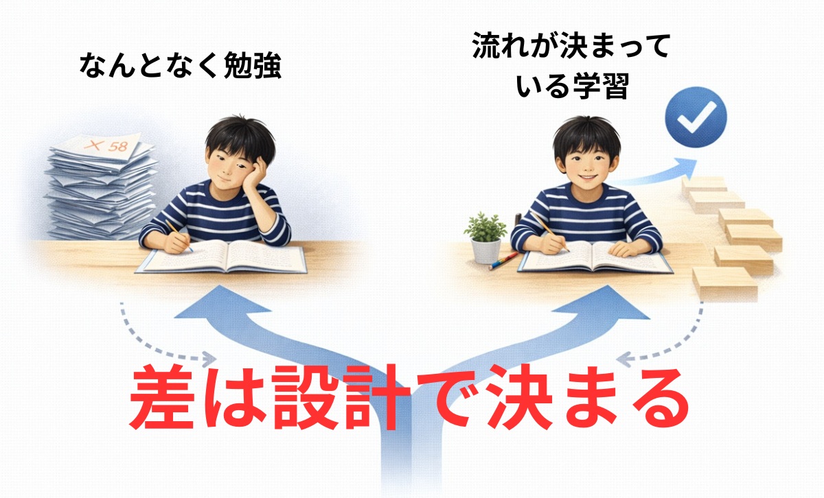 リビング学習で伸びる子と伸びない子の違いを示す図