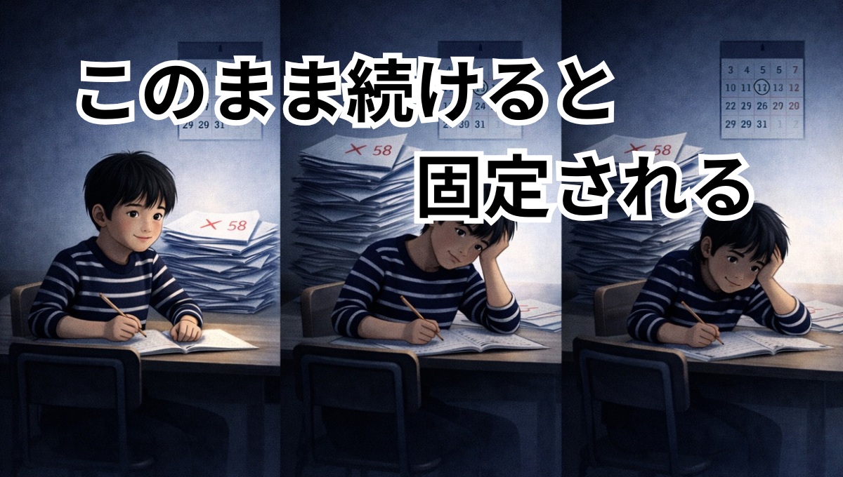 リビング学習だけで成績が伸びないまま時間が過ぎるイメージ