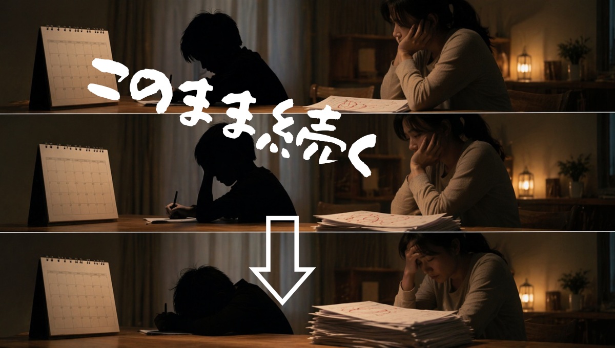 リビング学習を続けても改善せずストレスが蓄積する様子