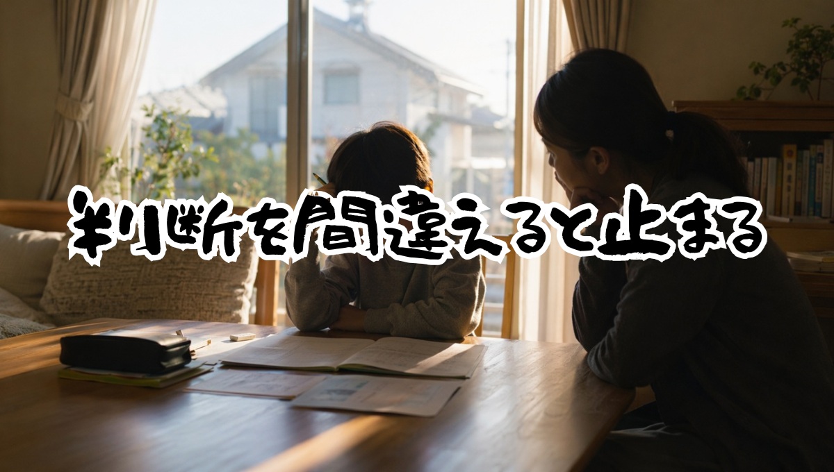リビング学習で集中が続かず親が悩んでいる小学生の様子