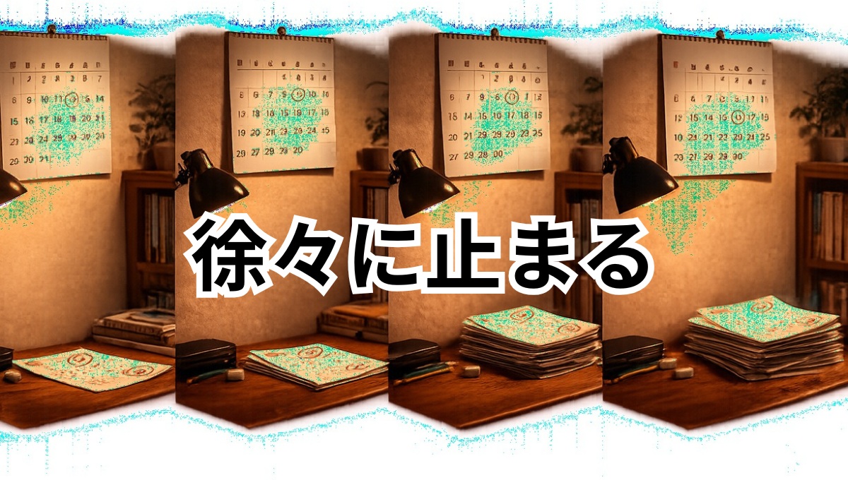 勉強部屋に移してから学習習慣が崩れていく小学生のイメージ
