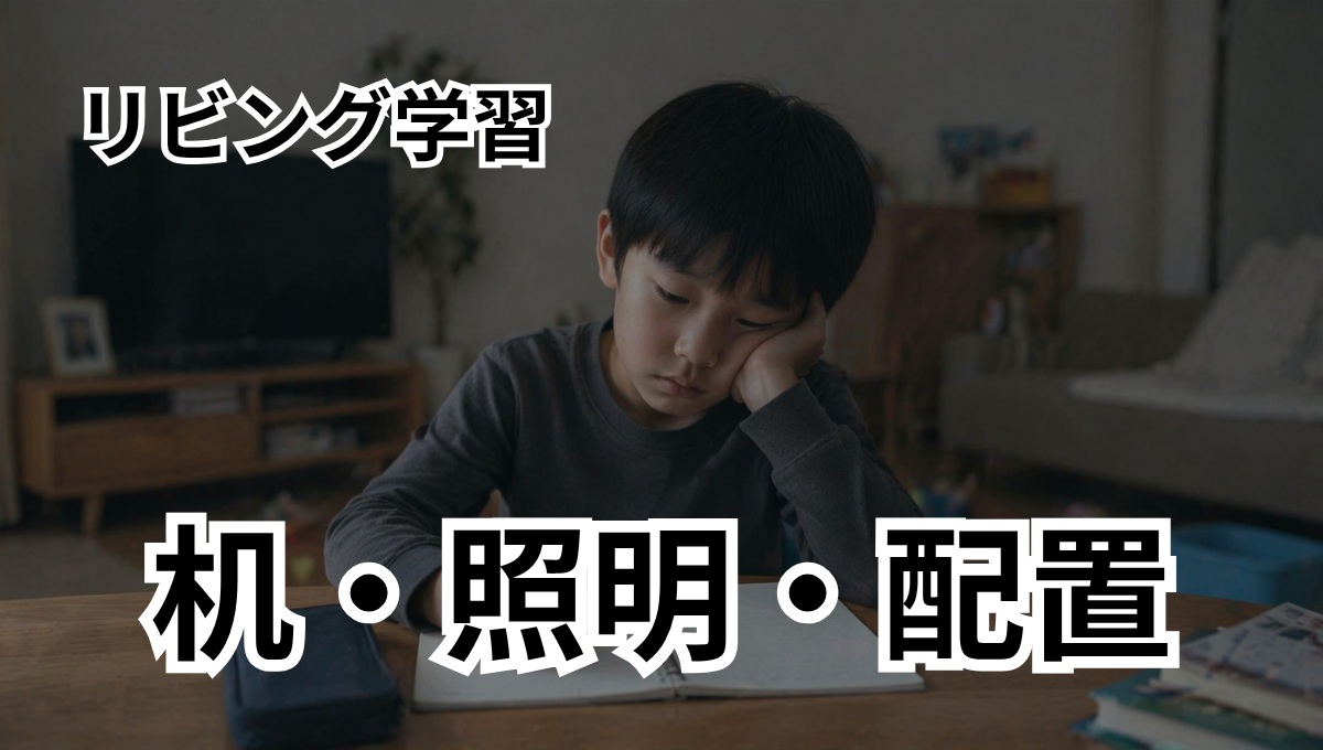 リビング学習で手が止まっている小学生の様子