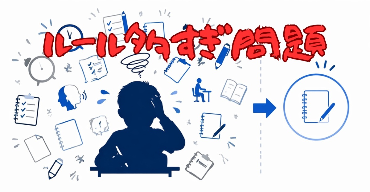 ルールが多すぎて混乱する小学生のイメージ