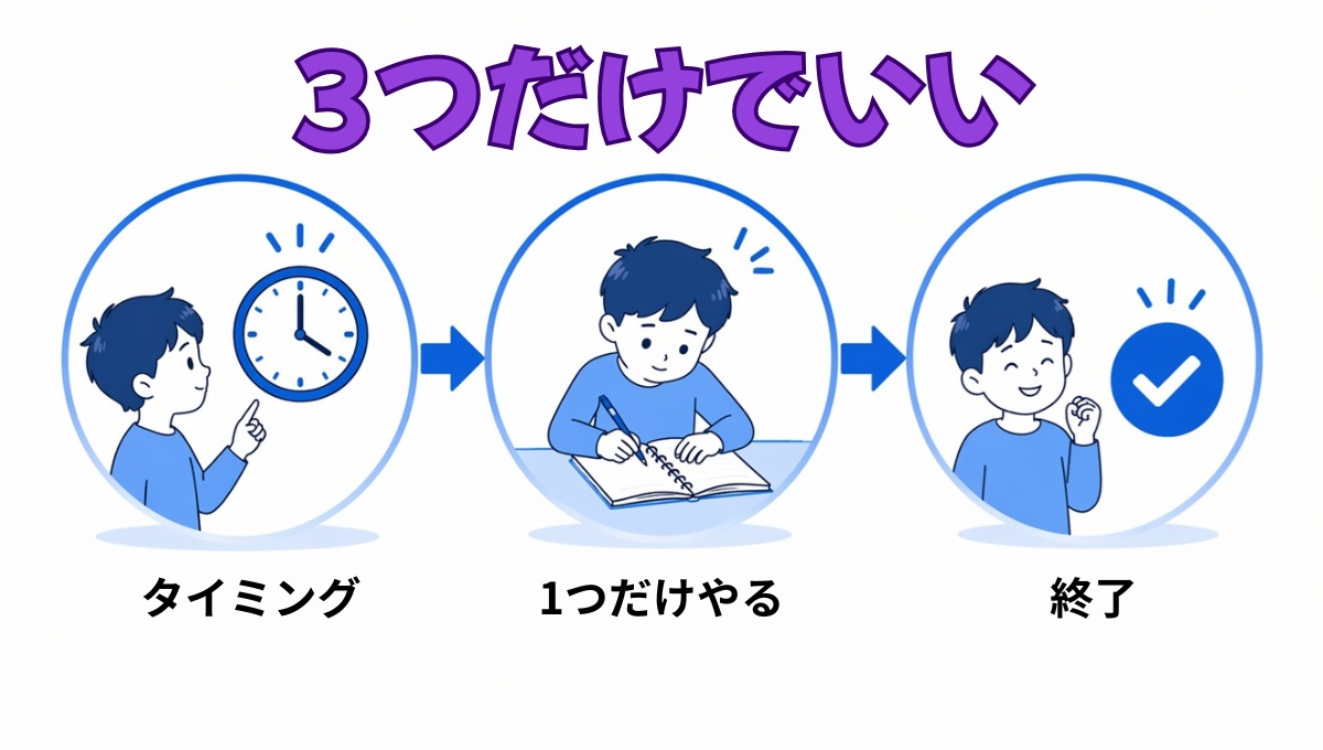 家庭学習を続けるための3つのルールの流れ