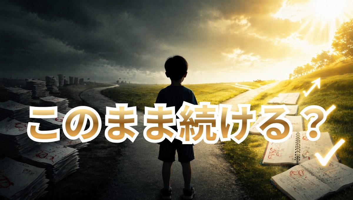 勉強のやり方で結果が分かれる小学生の分岐イメージ