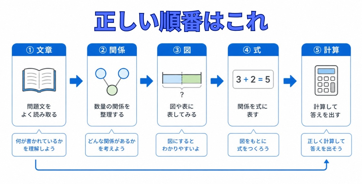 文章問題の解き方の手順を示したフローチャート