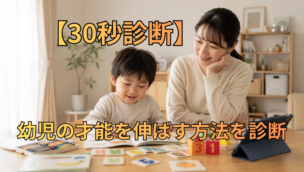 幼児が家庭で絵本や数字カード、タブレット教材に楽しく触れながら学んでいる様子