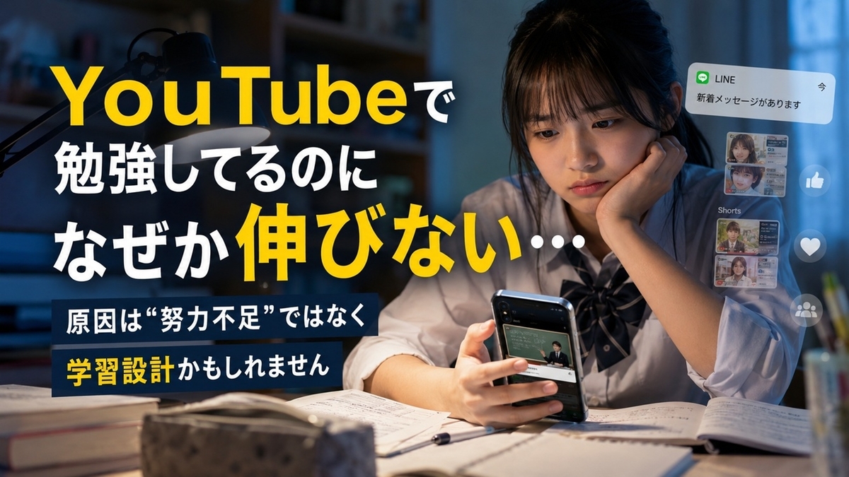 YouTube勉強中にLINE通知やSNSで集中が切れる中学生