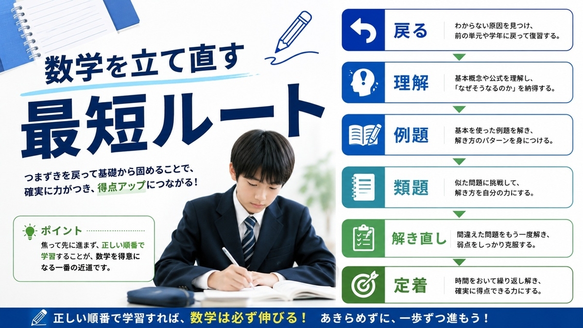 中学生の数学を立て直す戻り学習の流れ