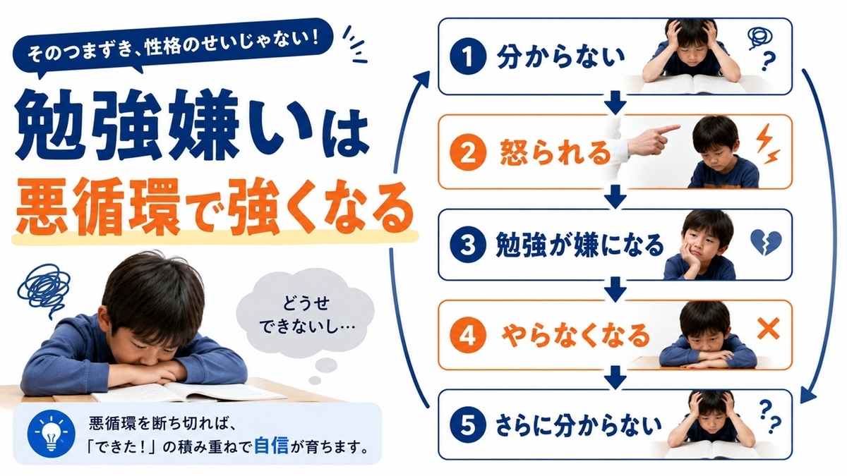 勉強嫌いの悪循環を示した図