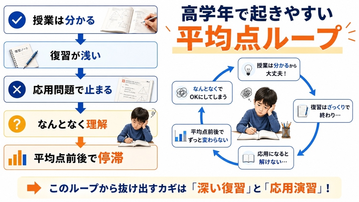 小学校高学年で起きやすい平均点ループの図解