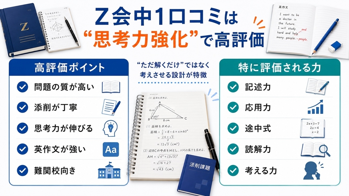 Z会中学1年生の口コミ・評判まとめ【2026年版】｜難関高校志望・思考力
