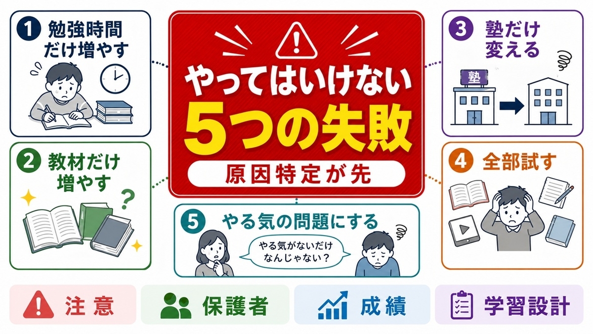 中学生の成績が伸びないときに、勉強量を増やす前に答案の原因を確認する家庭
