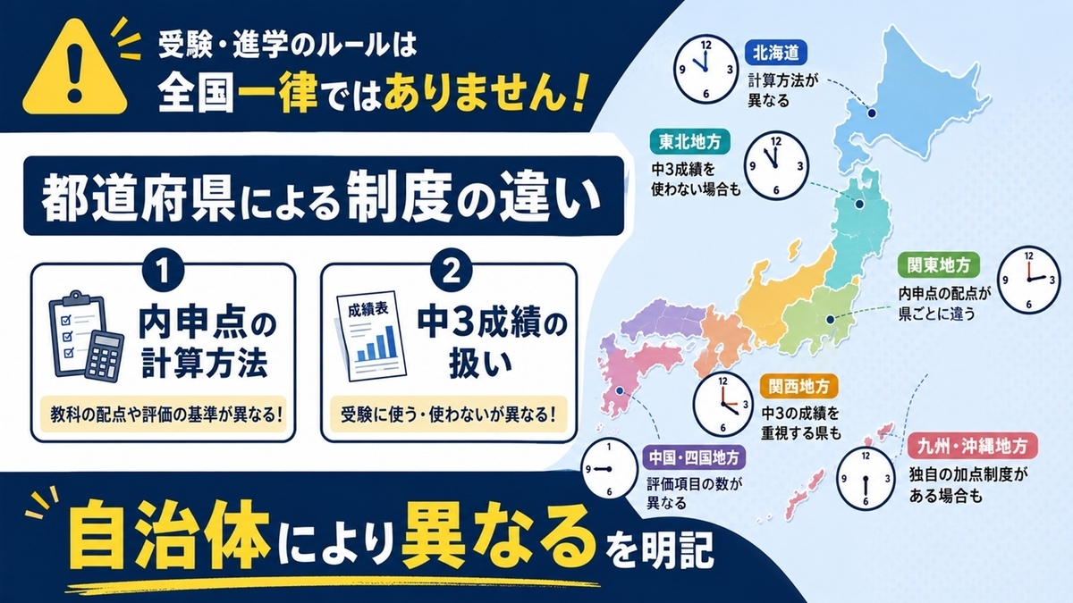 都道府県で異なる中学生の内申制度:計算方法と中3成績の扱いの違い