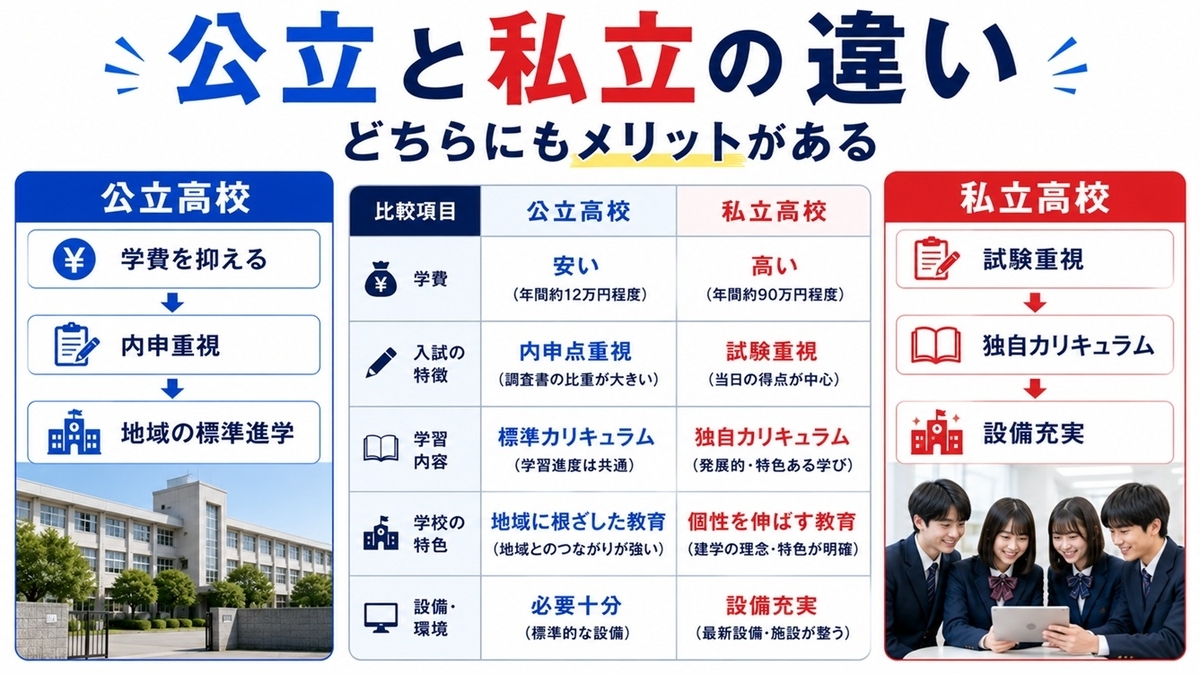 高校受験における公立高校と私立高校の違い