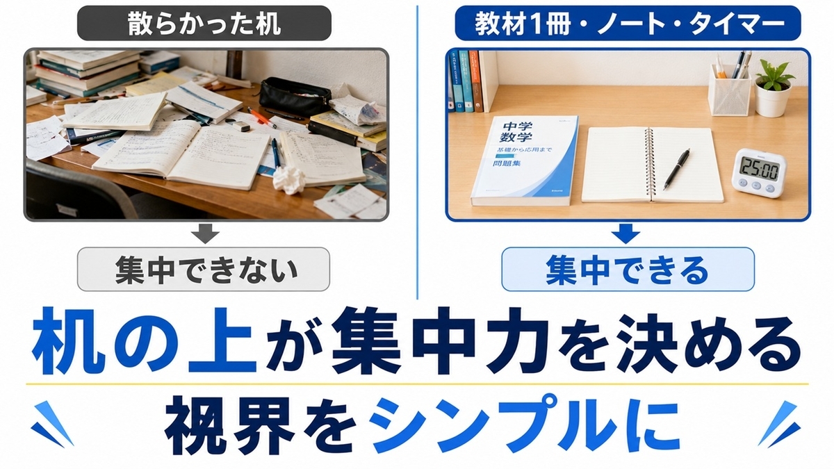 集中できる勉強机と集中できない勉強机の比較