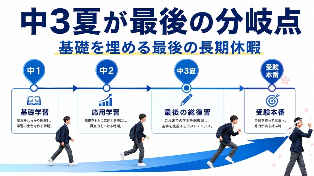 高校受験における中3夏の重要性を示す学習ロードマップ