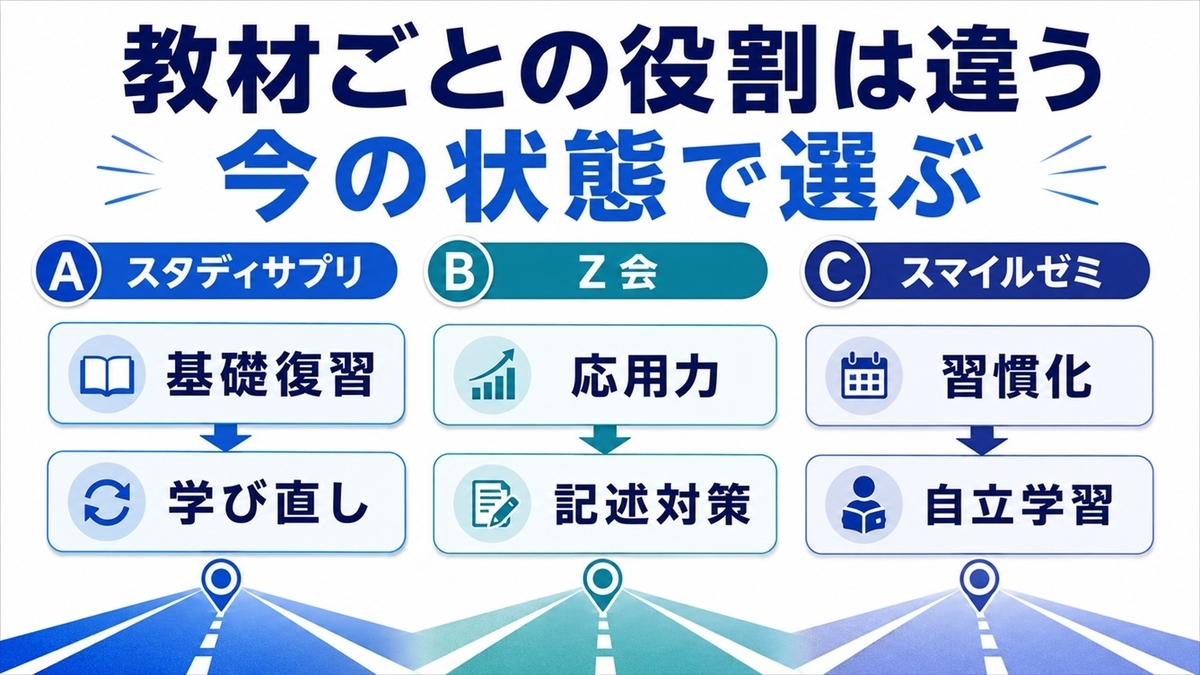 スタディサプリ・東進・Z会・スマイルゼミの使い分け比較
