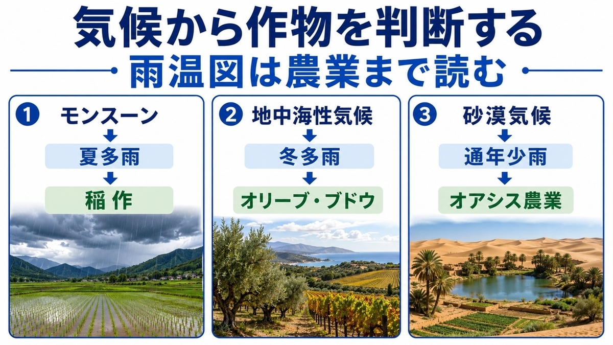 アジア州の気候と農業の関係を整理した図