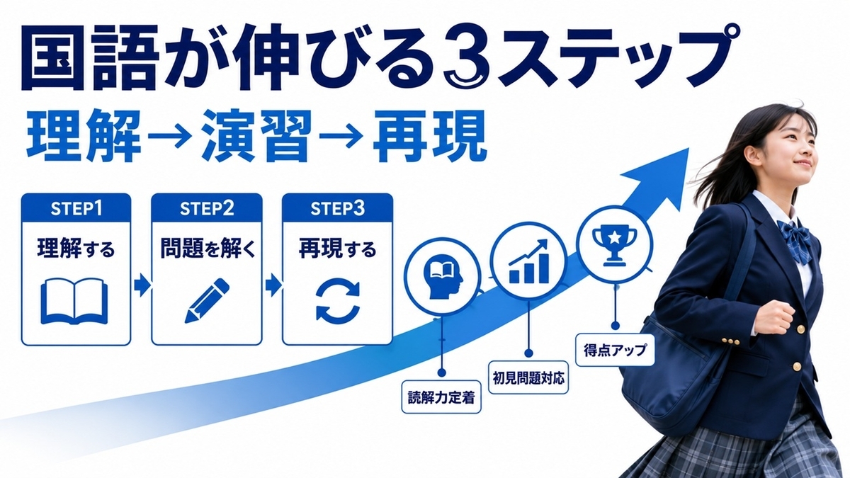 国語の成績を伸ばす理解演習再現の3ステップ