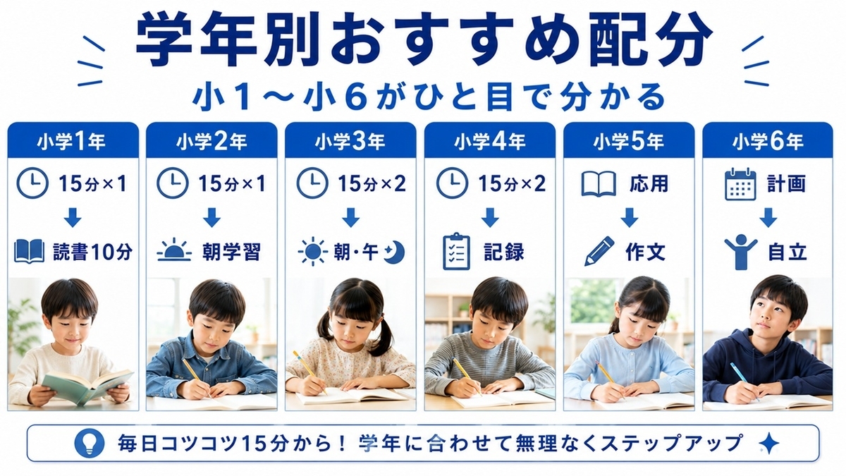 小学生の冬休み宿題を学年別に比較した配分表
