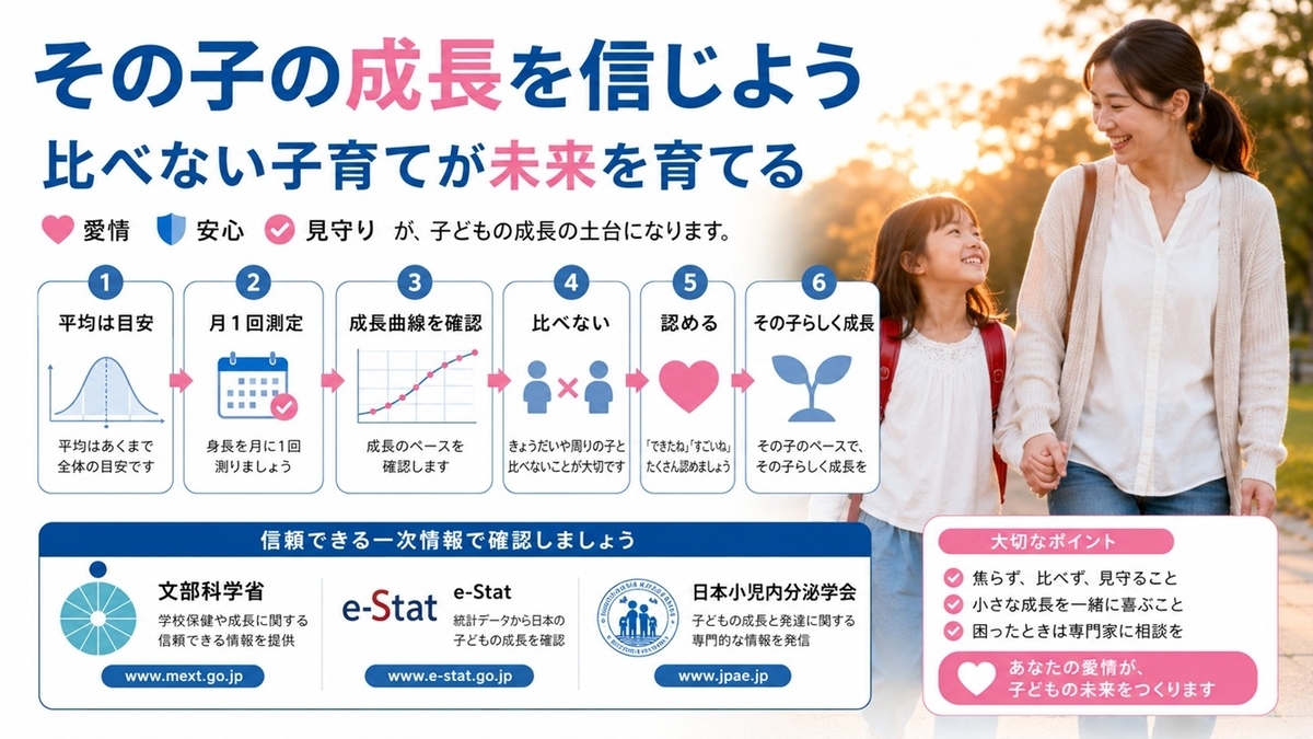 女子小学生の成長曲線を見守りながら個性を大切にする子育てイメージ