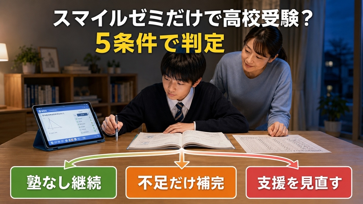 スマイルゼミだけで高校受験できるか5条件で塾なし継続・部分補完・支援見直しを判定