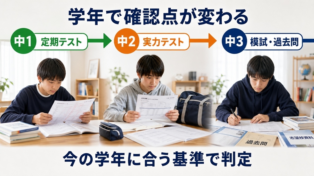 スマイルゼミで塾なし高校受験を続ける中1定期テスト・中2実力テスト・中3模試過去問の学年別確認