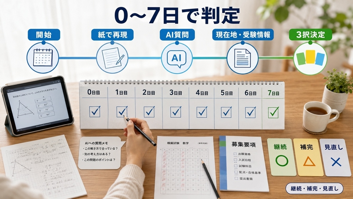 スマイルゼミだけで高校受験できるか開始・紙で再現・AI質問・現在地・受験情報を7日間で確認