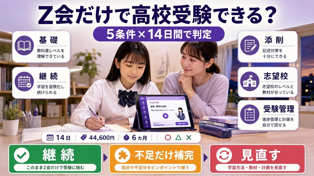 高校受験のワーク Z会だけで高校受験できる？中学生の塾なし5条件と14日判定 - 子育て