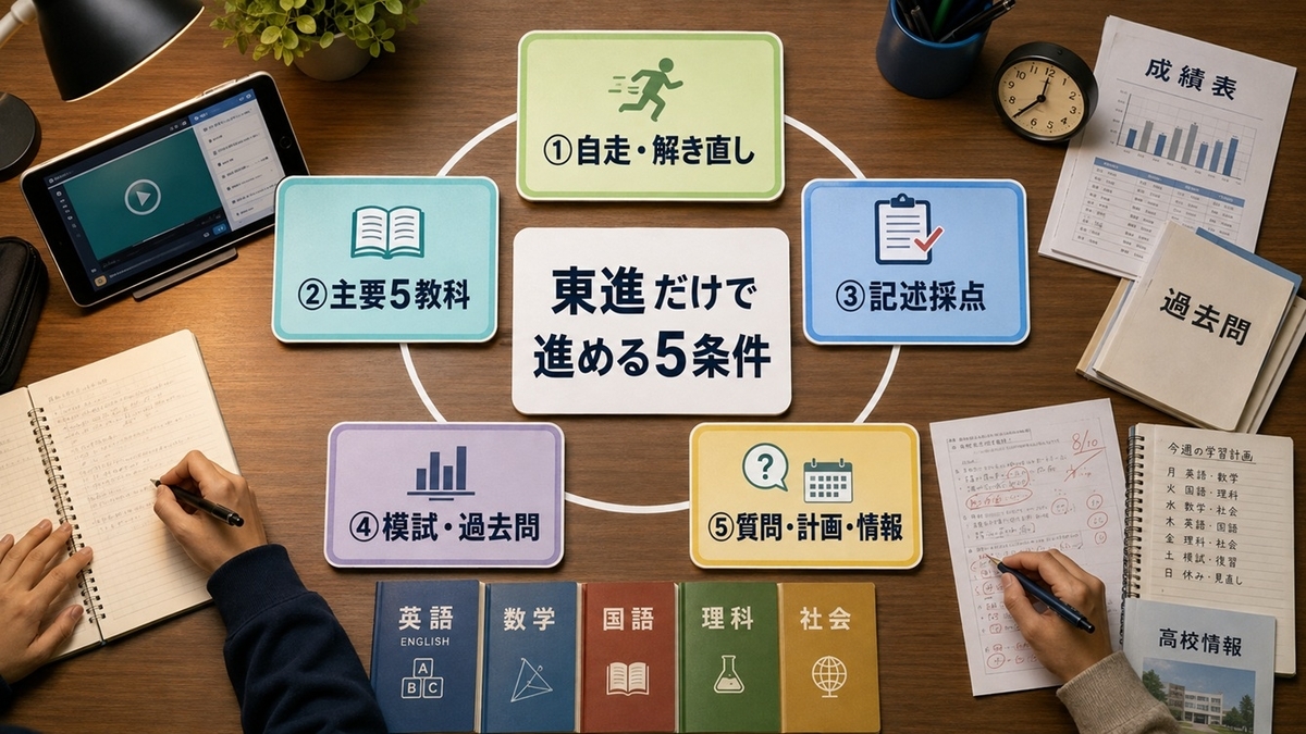 東進オンライン学校だけで高校受験を進めるための自走・5教科・記述・模試・質問の5条件