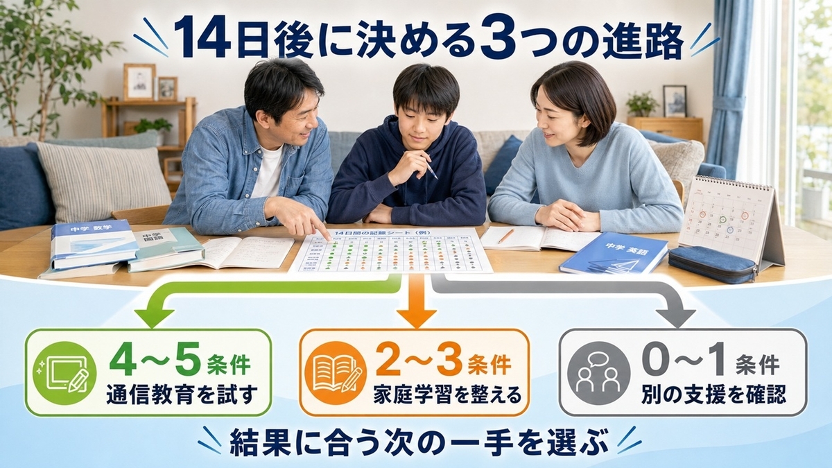 契約前14日判定後に通信教育を試す家庭学習を整える別支援を確認する3択