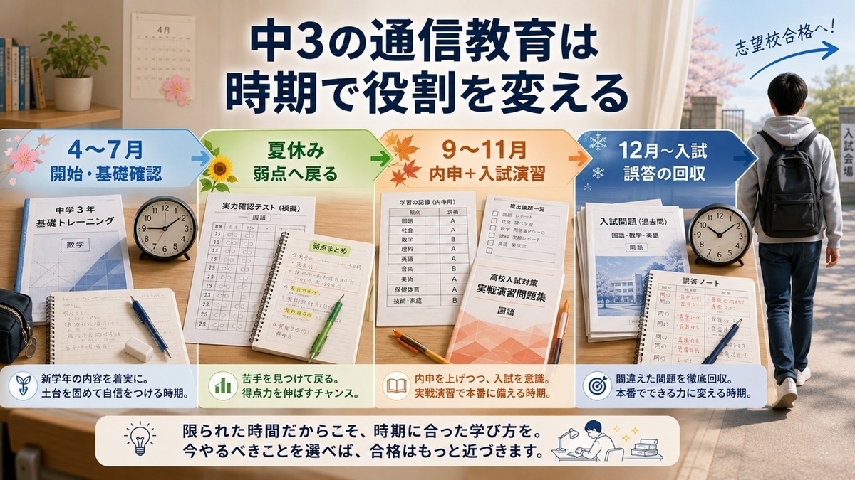 中学3年生が4月から入試直前まで通信教育の役割を変える時期別ロードマップ