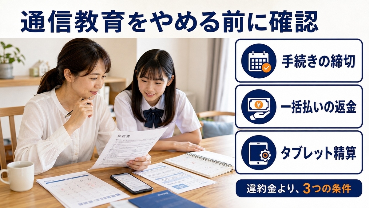 中学生の通信教育を解約する前に締切・返金・タブレット精算を確認する親子