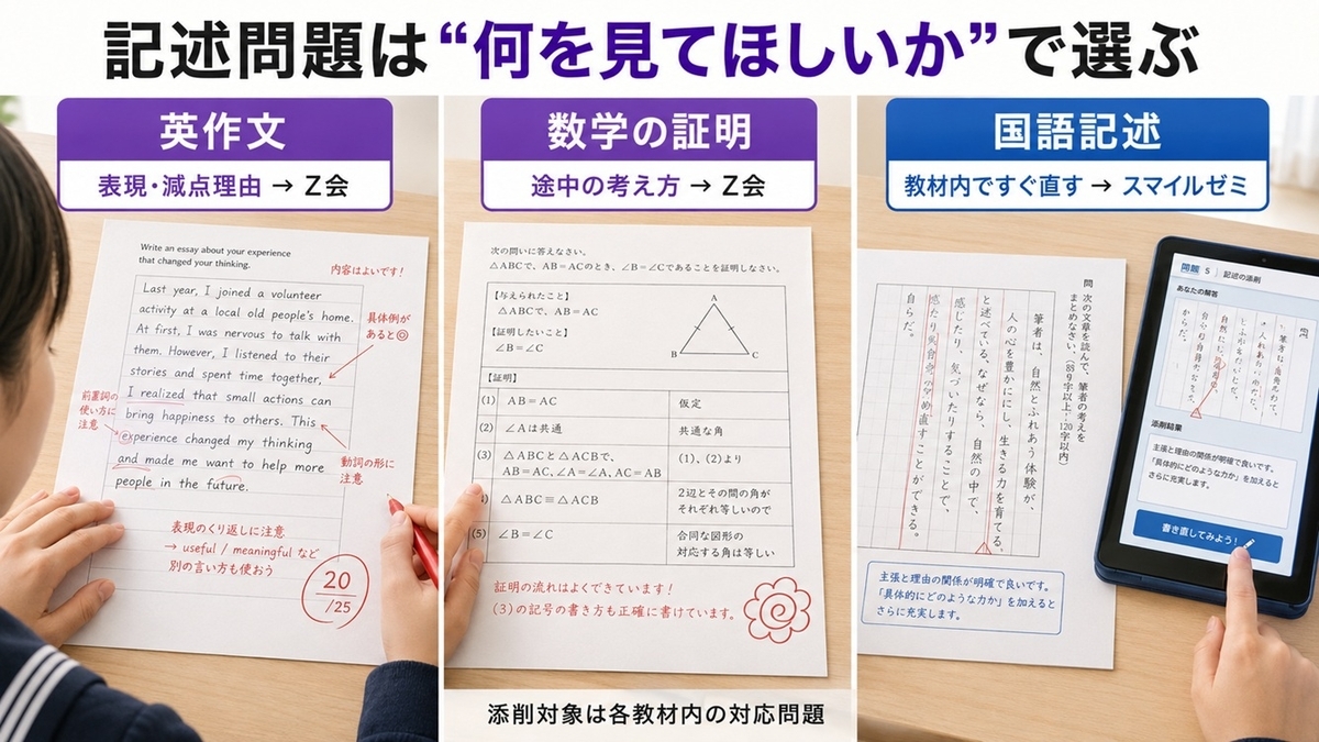 中学生の英作文、数学の証明、記述問題で必要な添削方法と通信教育の候補