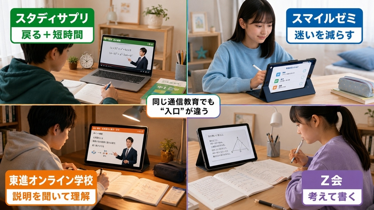 スタディサプリ・スマイルゼミ・東進オンライン学校・Z会の学習開始方法の違い