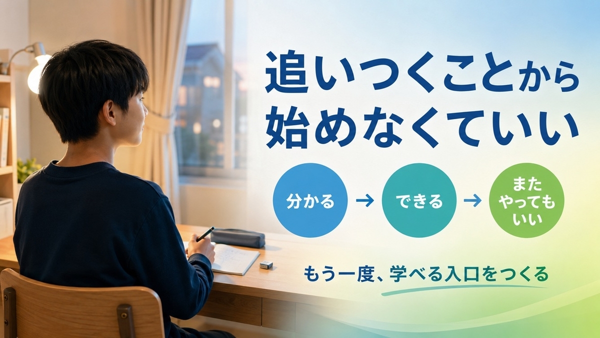 家庭で自分のペースでもう一度学習を始める中学生のイメージ