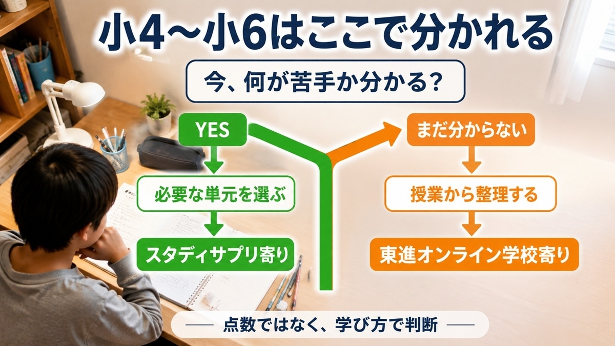 小4から小6で弱点を自分で選べるか授業から整理するかによる2社比較
