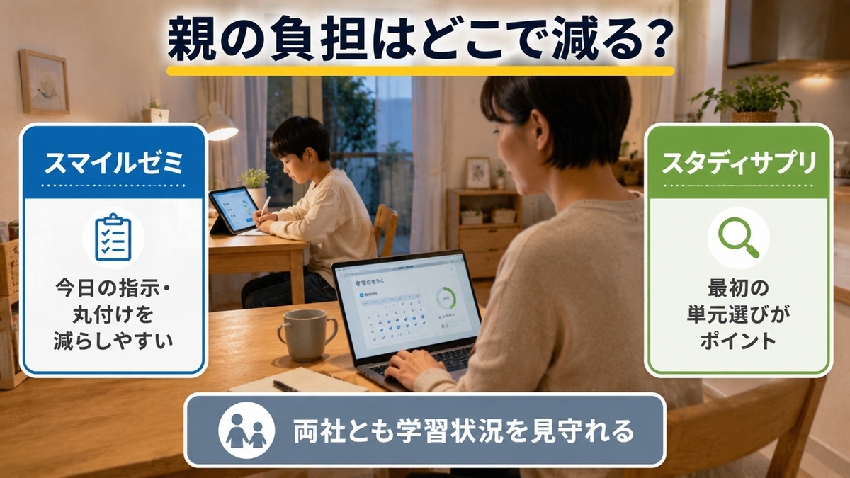 スマイルゼミとスタディサプリの親の負担と見守り機能比較